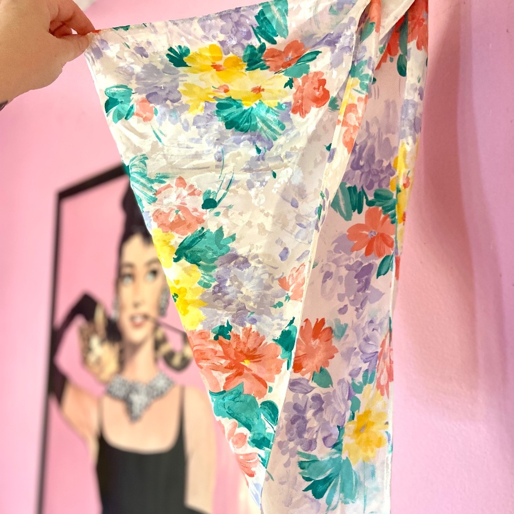 Satin Retro Spring Neck Scarf Stylish Multicolor Floral Hair/Purse Tie Accessory